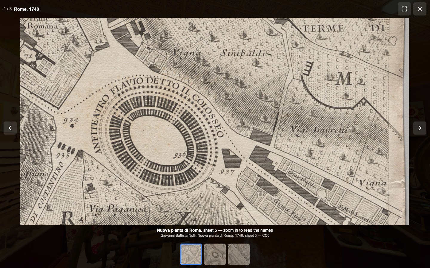 Zoom en el plano de Roma: el detalle procede del archivo de alta resolución.
